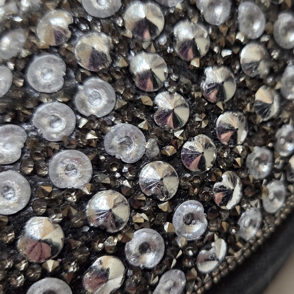 ROUGE Faux Fur Lined Studded Rhinestone Platform Ankle Boots Size 8 Black Silver - Picture 10 of 16